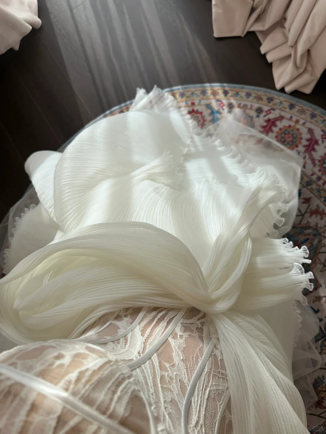 Beautiful white lace herringbone irregular skirt wedding dress P3090