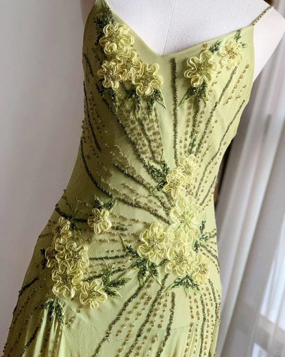 Stunning Green Strappy Embroidered Beaded Chiffon Homecoming Dress P3140