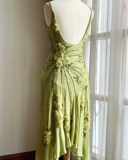 Stunning Green Strappy Embroidered Beaded Chiffon Homecoming Dress P3140
