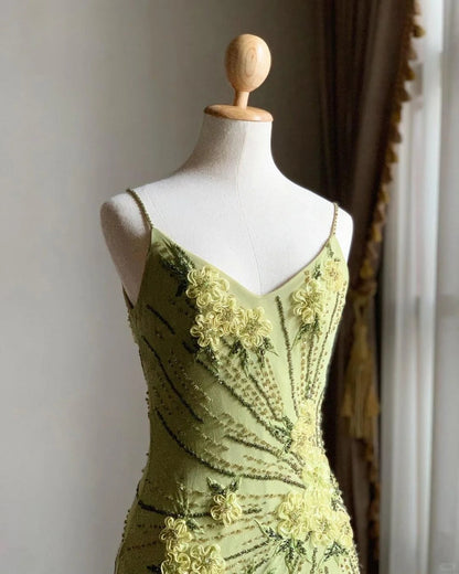 Stunning Green Strappy Embroidered Beaded Chiffon Homecoming Dress P3140