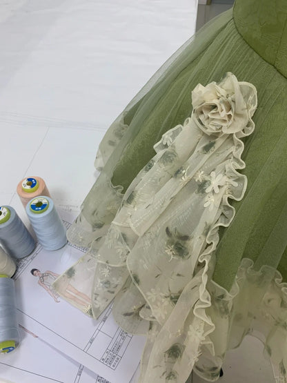 Vintage Green Strapless Ombre Tulle Mini Homecoming Dress P3161