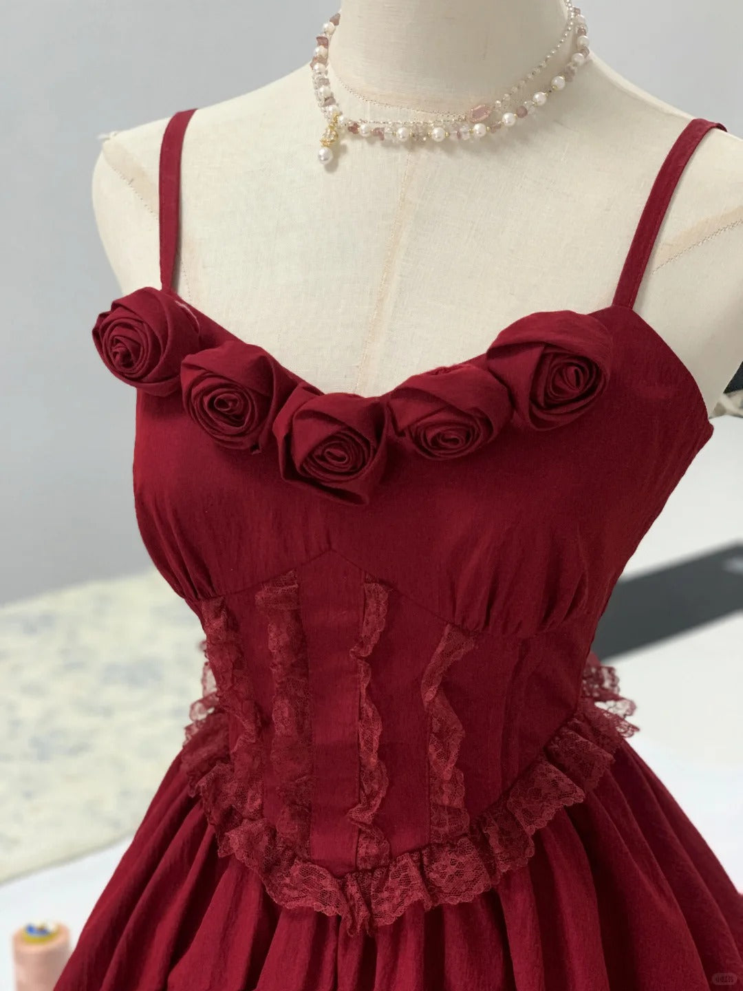 Beautiful red rose strap lace birthday party homecoming dress P3162