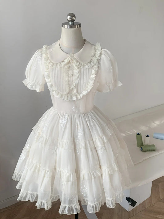 Princess doll collar heavy lace chest puff sleeve A-line homecoming dress P3168