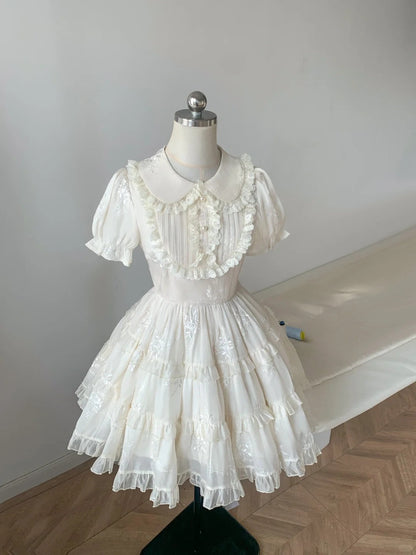 Princess doll collar heavy lace chest puff sleeve A-line homecoming dress P3168