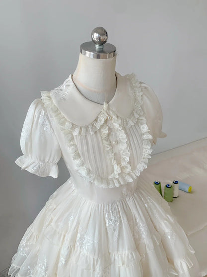 Princess doll collar heavy lace chest puff sleeve A-line homecoming dress P3168