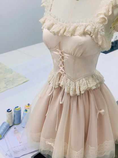 Sweet Princess Satin Splicing Fungus Lace Edge Waist Puffy Homecoming Dress P3180