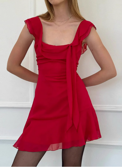 Charming Purple Square Neck Ruffle Irregular Chiffon Birthday Party Dress P3213