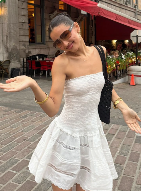 Cute White Strapless A-Line Bow Lace Homecoming Dress P3216