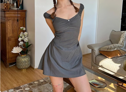 Hot Girl Waist One Shoulder Gray Mini Birthday Party Homecoming Dress P3226