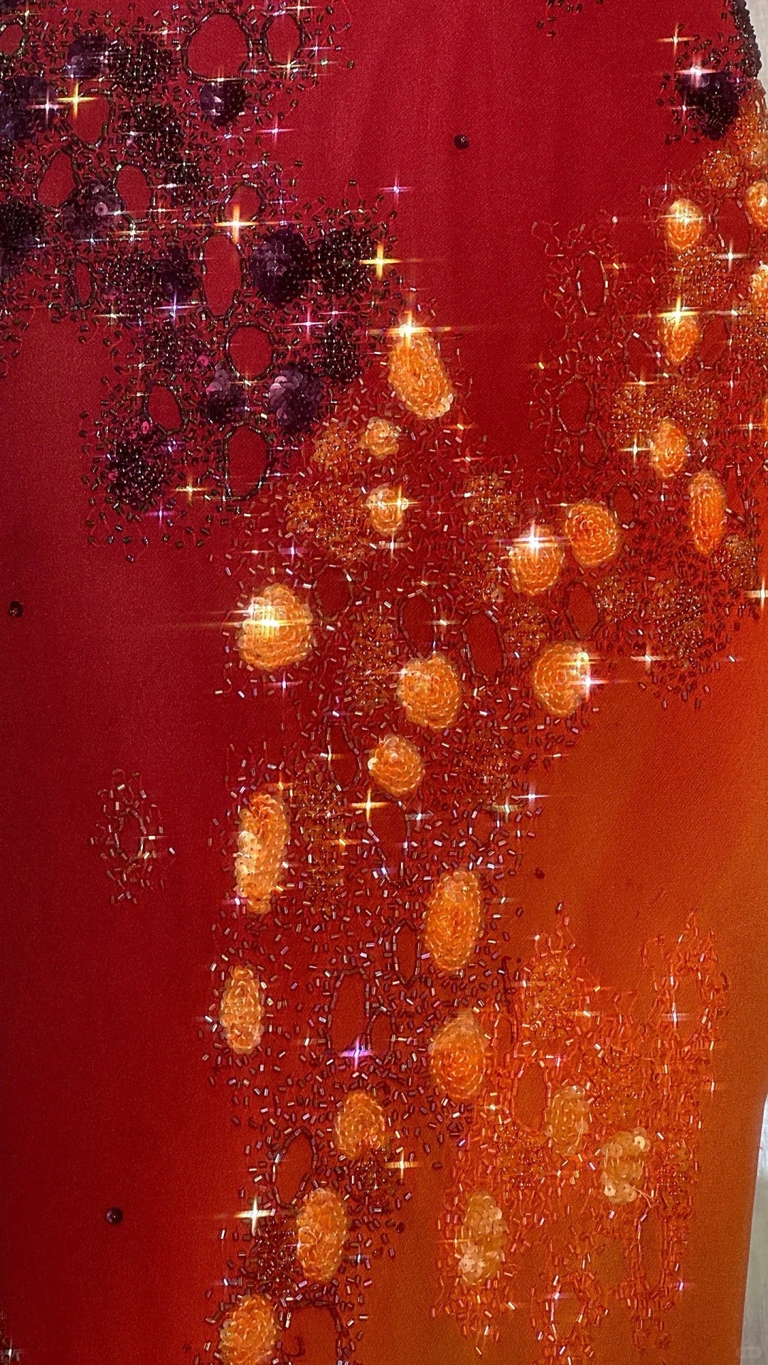 Vintage Orange Chiffon Strap Mermaid Beaded Evening Gown Prom Dress P3256