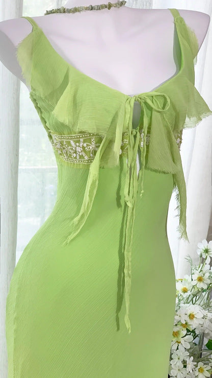 Simple Green Chiffon Mermaid Irregular Skirt Prom Dress P3257