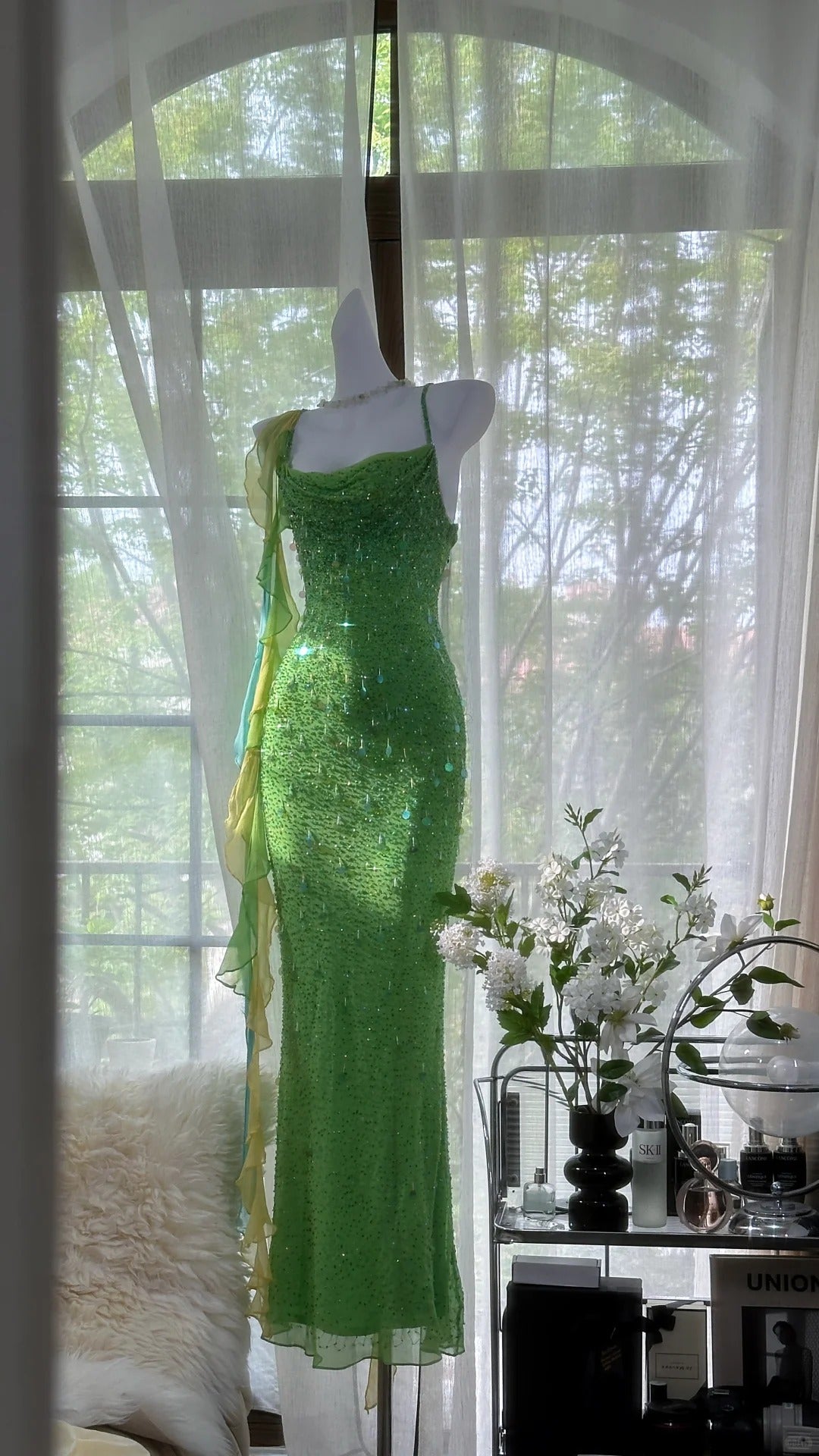 Shiny Full Beaded Heavy Green Mermaid Backless Evening Gown Prom Dress P3278
