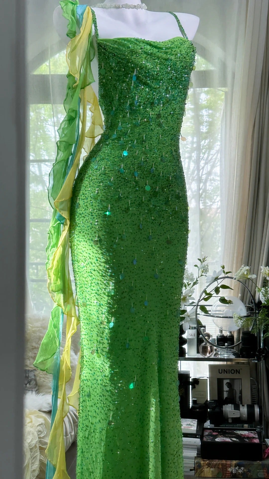 Shiny Full Beaded Heavy Green Mermaid Backless Evening Gown Prom Dress P3278