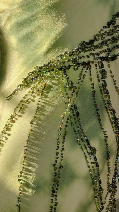 Fresh Rendering Green Beaded Chiffon Irregular Skirt Prom Dress P3289