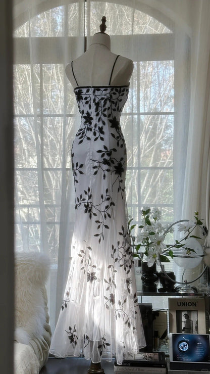 Vintage Bamboo Shadow Beaded Strap Chiffon Evening Gown Prom Dress P3296