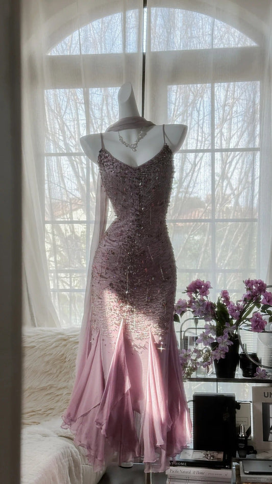 Stunning Purple Chiffon Beaded Prom Dress P3301