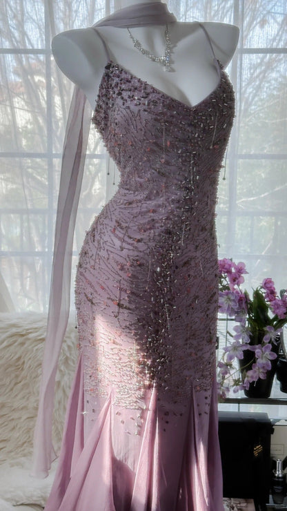 Stunning Purple Chiffon Beaded Prom Dress P3301