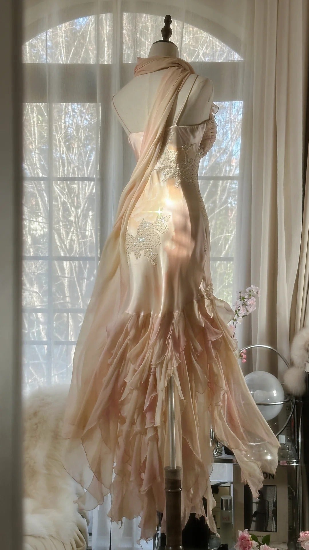 Beautiful Pink Strap Chiffon Irregular Skirt Long Prom Dress P3314