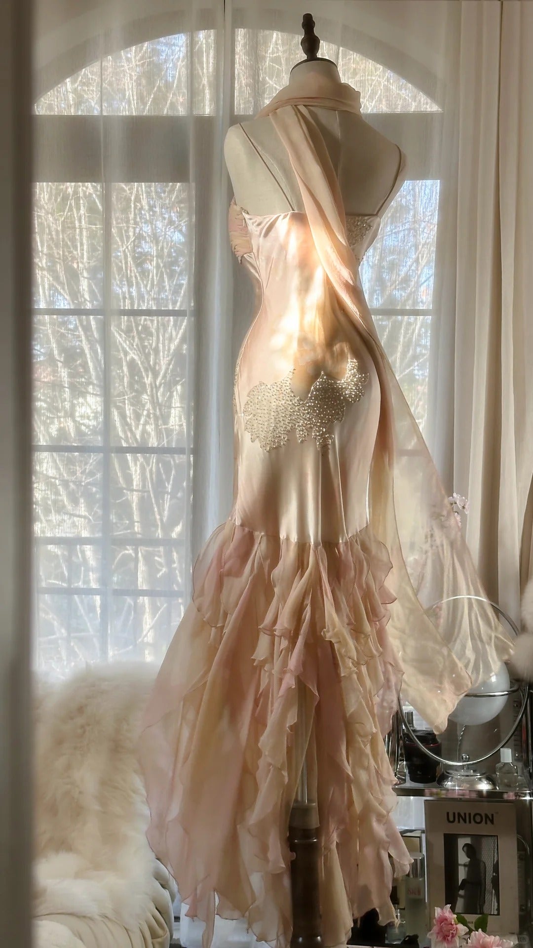 Beautiful Pink Strap Chiffon Irregular Skirt Long Prom Dress P3314