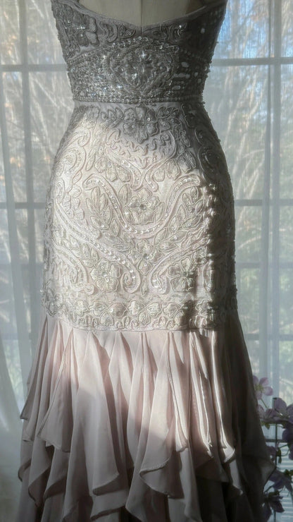 Charming Purple Beaded Short Front And Long Back Ruffled Chiffon Skirt Prom Dress P3315