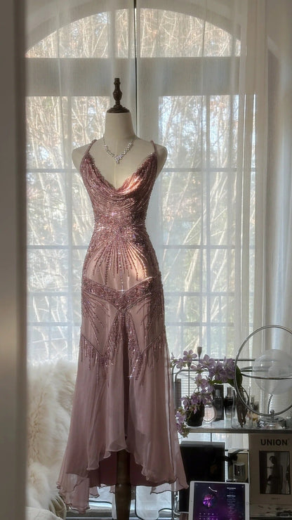 Stunning Purple Backless Beaded Chiffon Long Prom Dress P3323