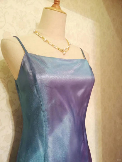 Flowing Bluish Purple Laser Long Prom Dress P3327