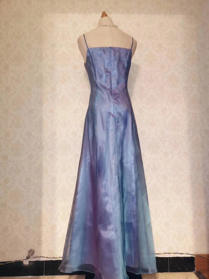Flowing Bluish Purple Laser Long Prom Dress P3327