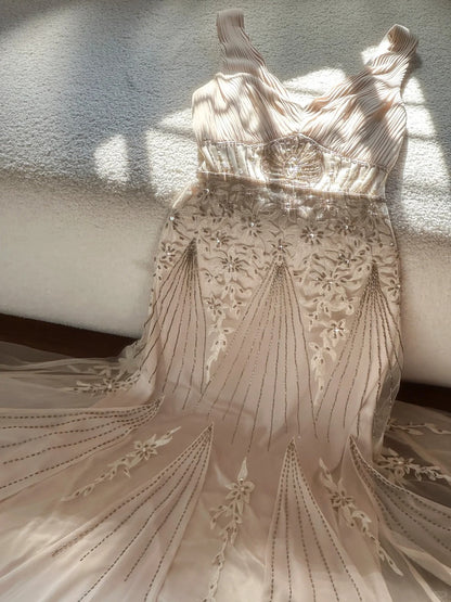 Vintage Palace V-neck Beaded Chiffon Long Prom Dress P3341