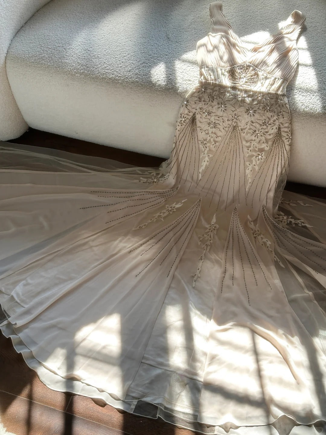 Vintage Palace V-neck Beaded Chiffon Long Prom Dress P3341