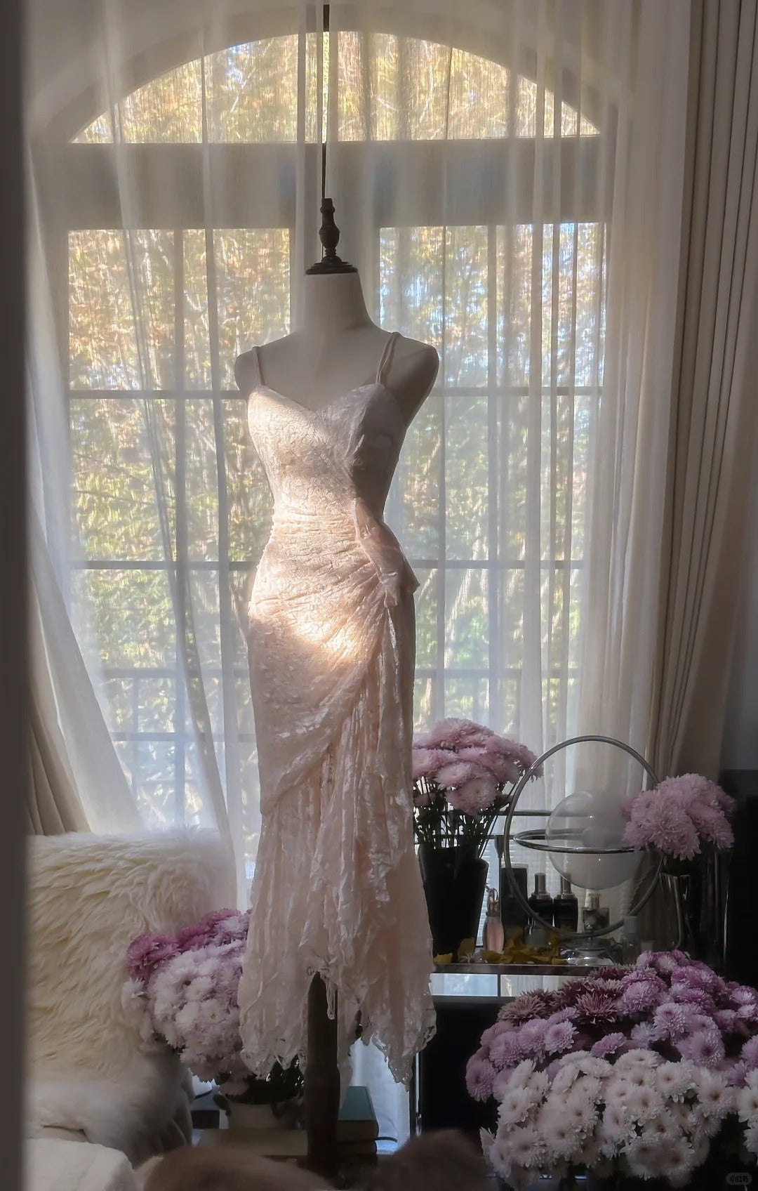 Cute Pink Lace Strap Mermaid Prom Dress P3342