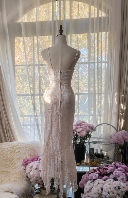 Cute Pink Lace Strap Mermaid Prom Dress P3342