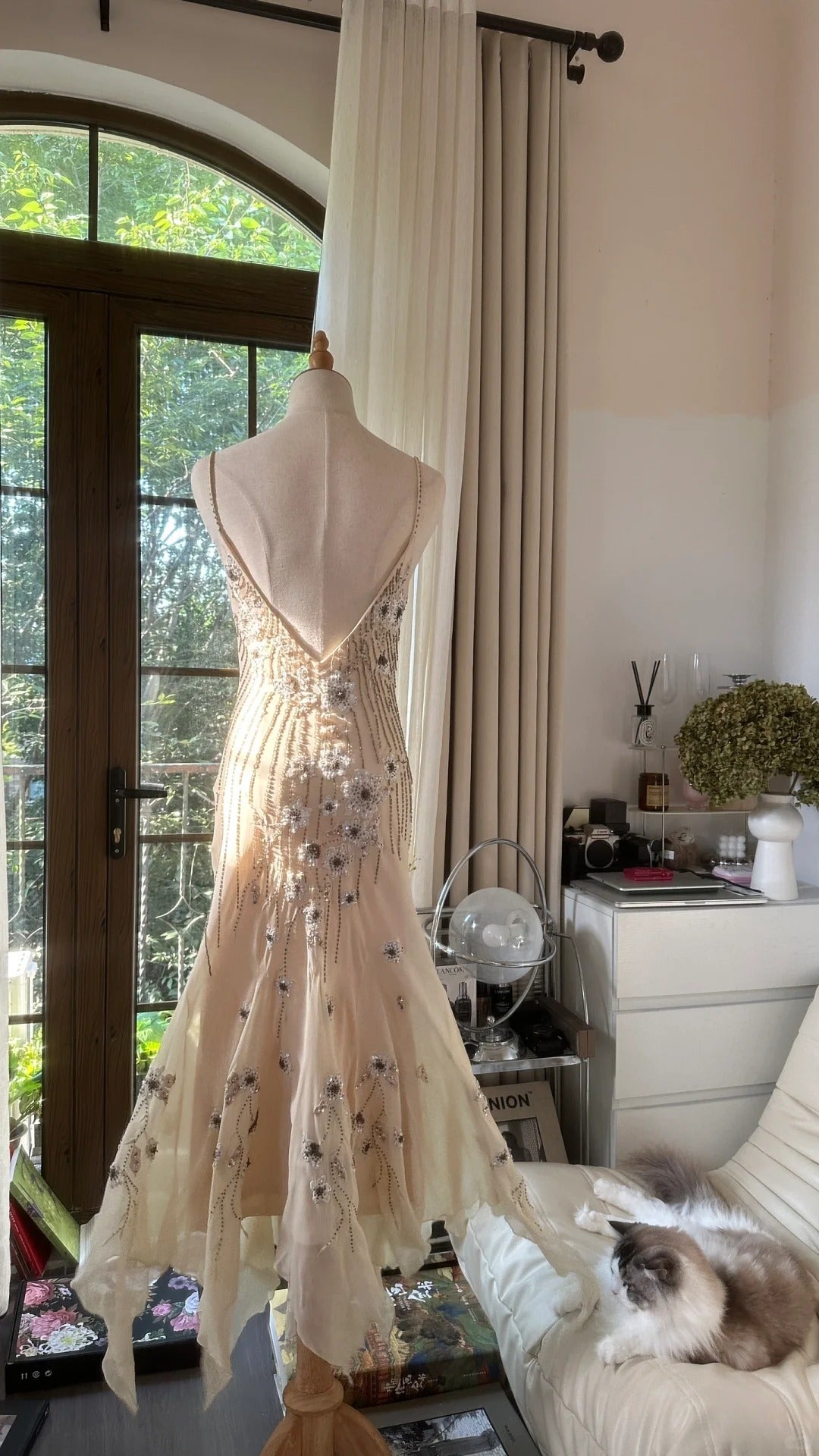Stunning White Strap Beaded Chiffon Prom Dress P3349