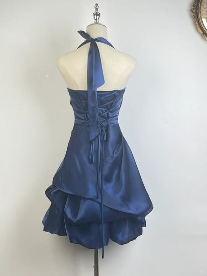 Vintage Dark Green Halter Neck Floral Mini Homecoming Dress P3359
