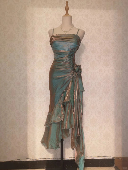 Beautiful Mermaid Spaghetti Strap Ice Blue Irregular Skirt Homecoming Dress P3365