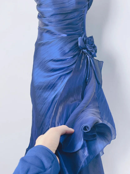 Beautiful Mermaid Spaghetti Strap Ice Blue Irregular Skirt Homecoming Dress P3365