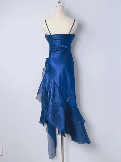 Beautiful Mermaid Spaghetti Strap Ice Blue Irregular Skirt Homecoming Dress P3365