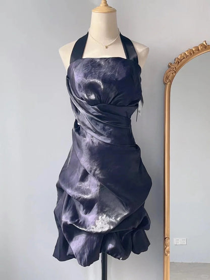 Elegant Halterneck Floral Skirt Homecoming Dress P3368