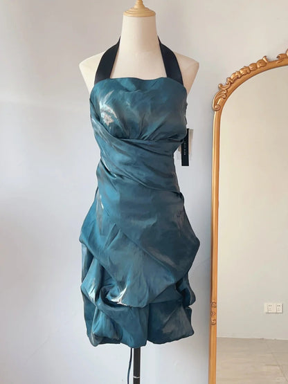 Elegant Halterneck Floral Skirt Homecoming Dress P3368