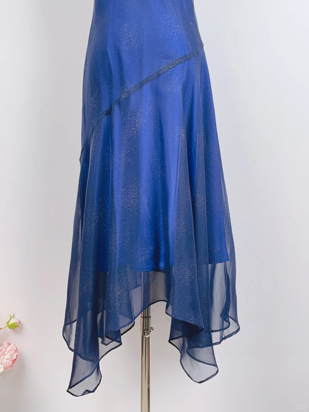 Elegant Starry Blue Round Neck Sparkling Prom Dress P3373