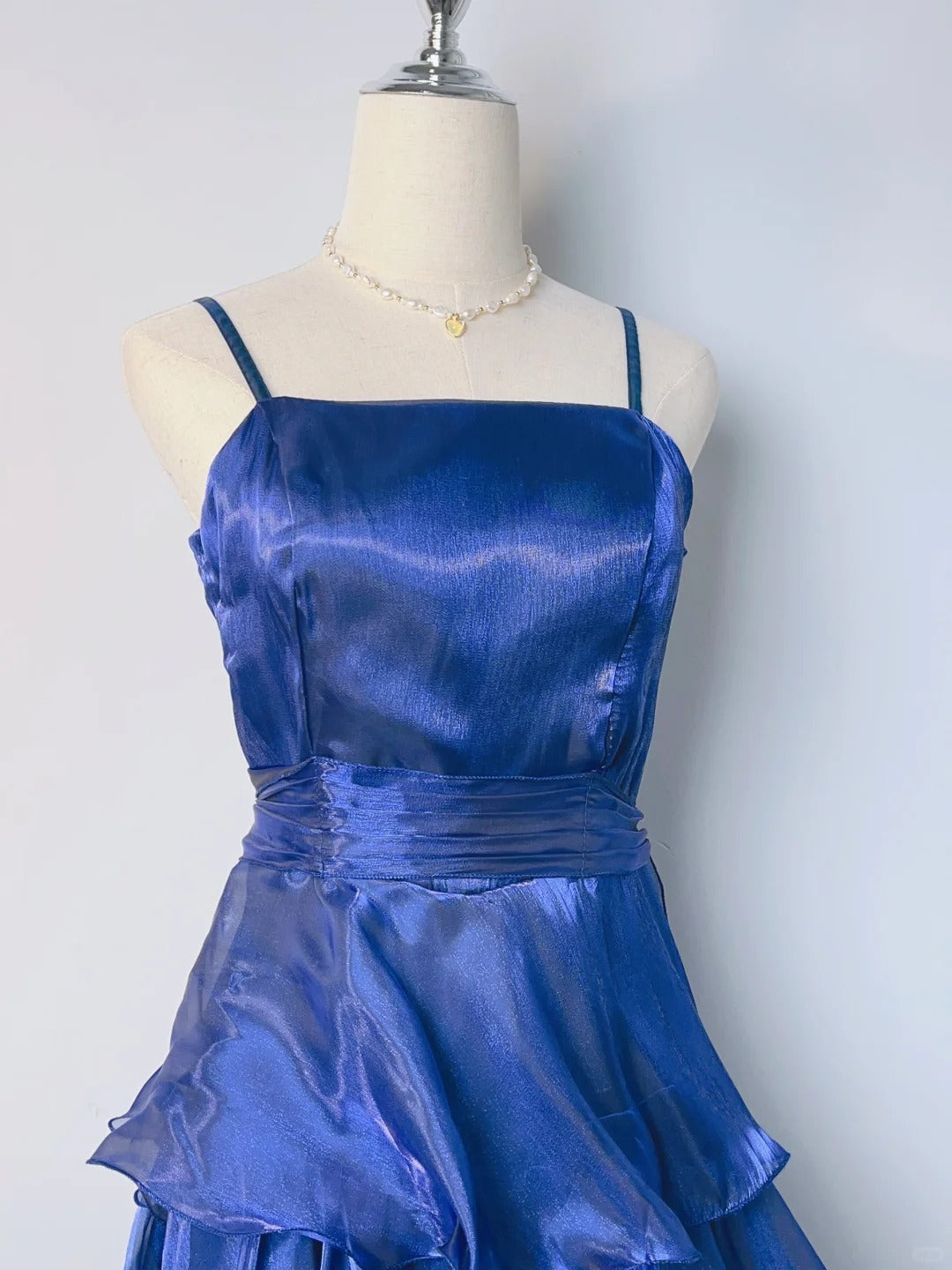 Cute Royal Blue Cake Skirt A-line Long Prom Dress P3375