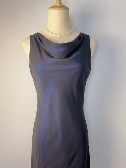 Elegant And Gentle Blue And Black Round Neck Sleeveless Long Prom Dress P3376