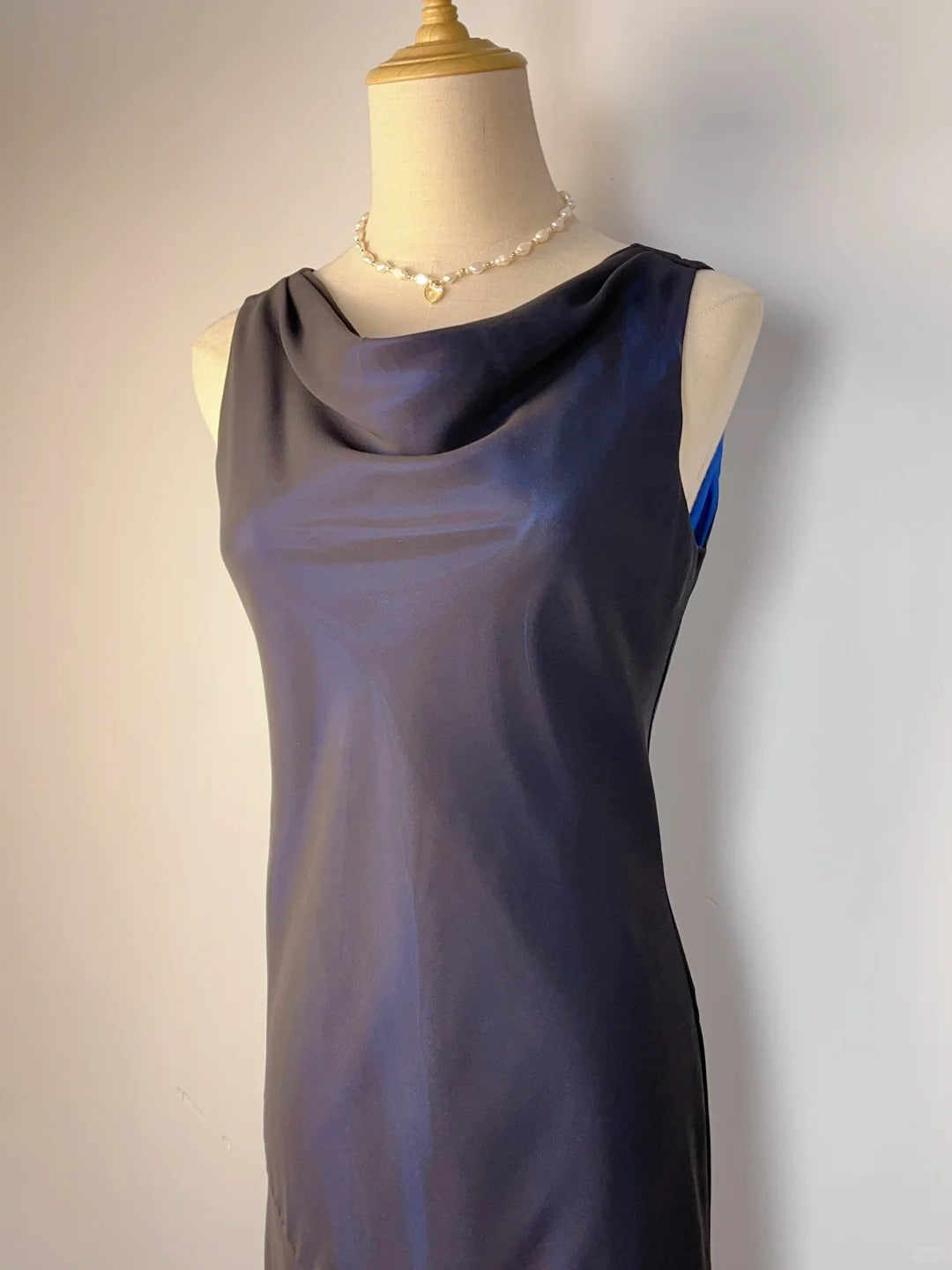 Elegant And Gentle Blue And Black Round Neck Sleeveless Long Prom Dress P3376