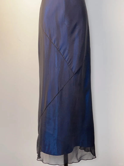 Elegant And Gentle Blue And Black Round Neck Sleeveless Long Prom Dress P3376