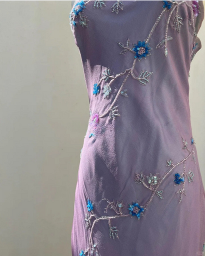 Charming Purple One-shoulder Beaded Slim-fitting Three-dimensional Carved Long Prom Dress P3390