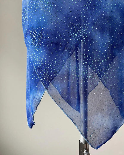 Stunning Blue Spaghetti Strap Beaded Fitted Prom Dress P3396