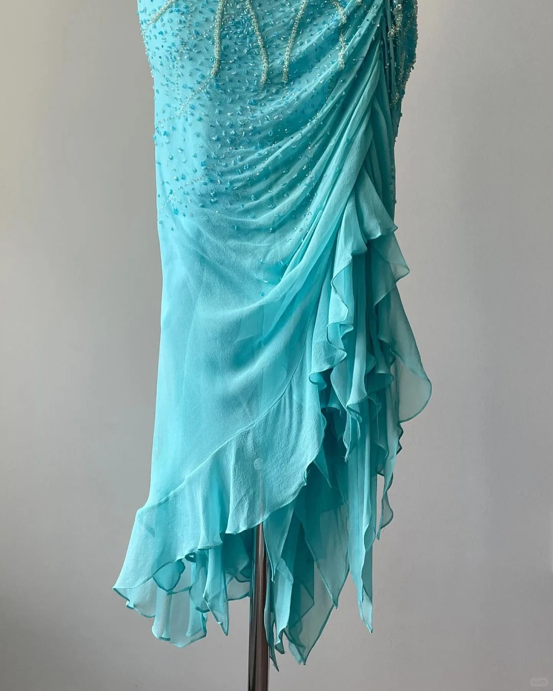 Elegant Blue Strapless Beaded Mermaid Chiffon Prom Dress P3397