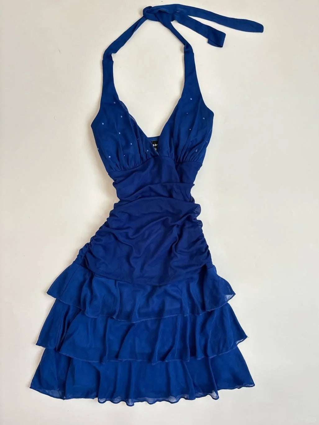 Elegant Royal Blue Halter Neck Chiffon Mini Homecoming Dress P3406