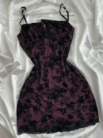 Vintage Purple Black Lace Strap Mini Homecoming Dress P3419