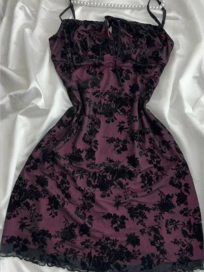 Vintage Purple Black Lace Strap Mini Homecoming Dress P3419
