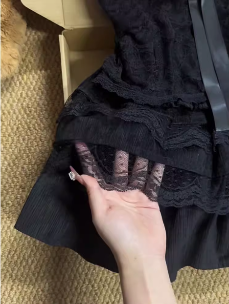 Black Swan Girl Halter Neck High Waist Lace Cake Puff Homecoming Dress P3424